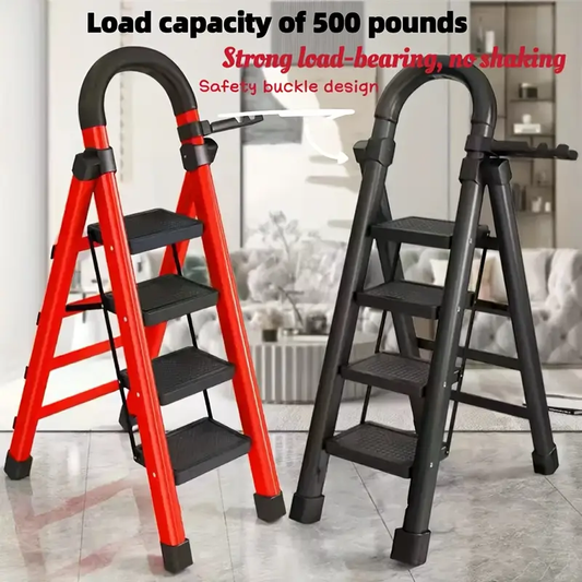 1pc Heavy-Duty 3/4/5-Step Folding Ladder 500lb Capacity, Durable Plastic with Anti-Slip Pedals, Lightweight Portable Step Stool for Household & Industrial Use, Industrial Steps, Spacesaving Steps,