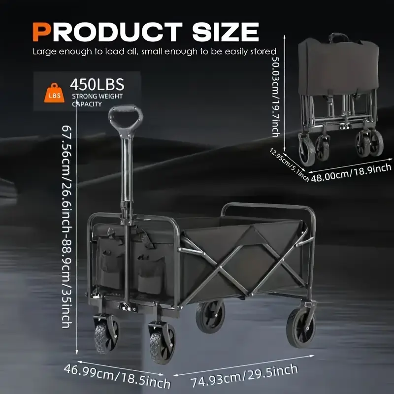 220/450/680 lb Capacity Heavy-Duty All-Terrain Folding Cart - Stainless Steel Frame and 600D Oxford Fabric, Foldable Multi-Purpose Wagon for Camping, Gardening, Beach