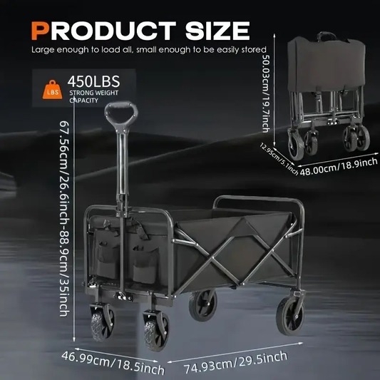 220/450/680 lb Capacity Heavy-Duty All-Terrain Folding Cart - Stainless Steel Frame and 600D Oxford Fabric, Foldable Multi-Purpose Wagon for Camping, Gardening, Beach